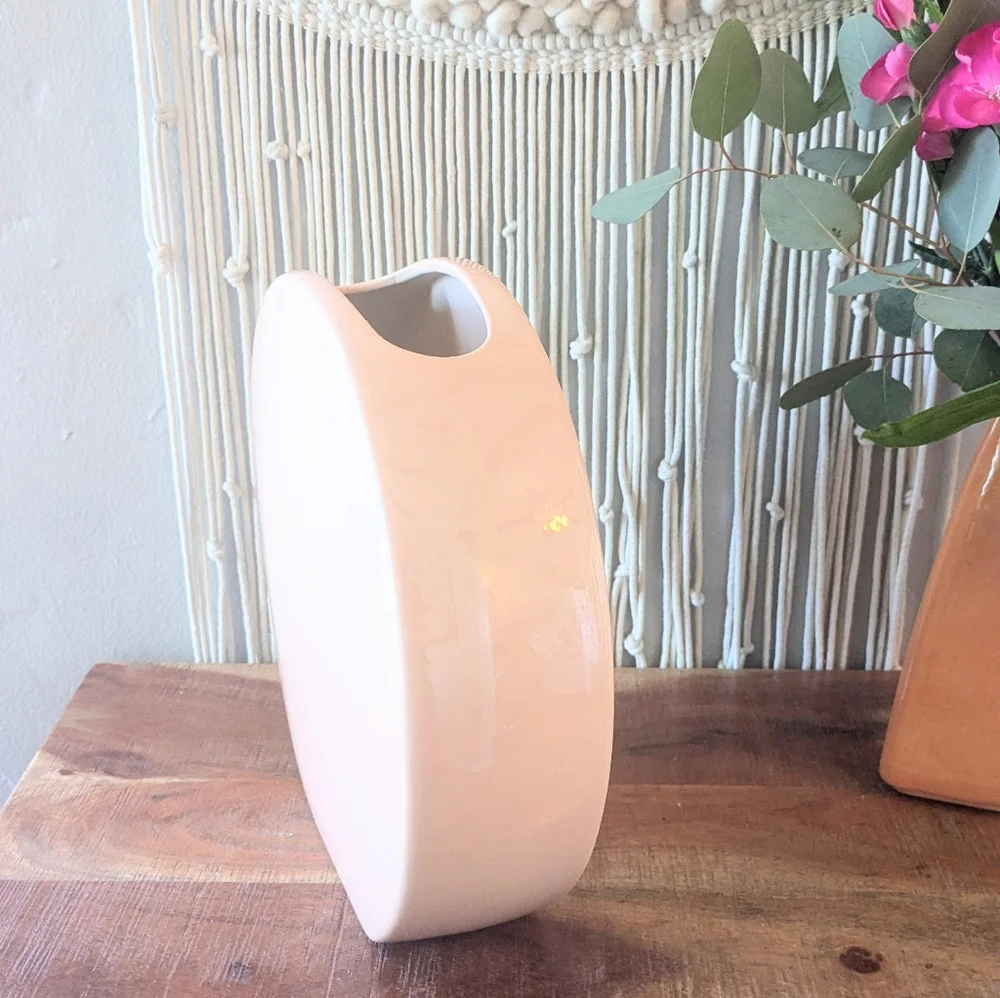 Vintage Ceramic Organic Modern Disc Coin Round Vase – 80s 90s – 10.5
